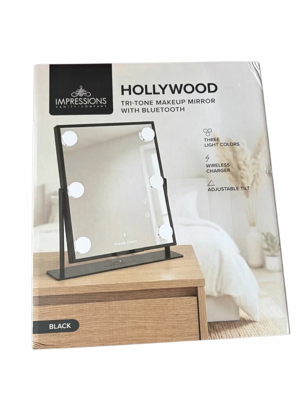 Impressions Vanity Mirror with Six LED Bulbs - Speaker and Wireless Charger